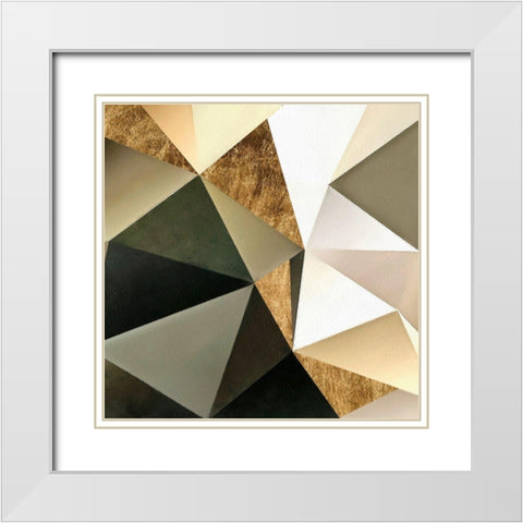 Gold Polygon Wall I White Modern Wood Framed Art Print with Double Matting by Saunders, Alonzo
