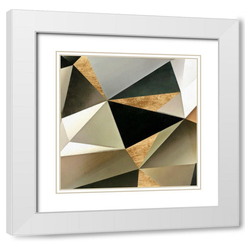 Gold Polygon Wall II White Modern Wood Framed Art Print with Double Matting by Saunders, Alonzo