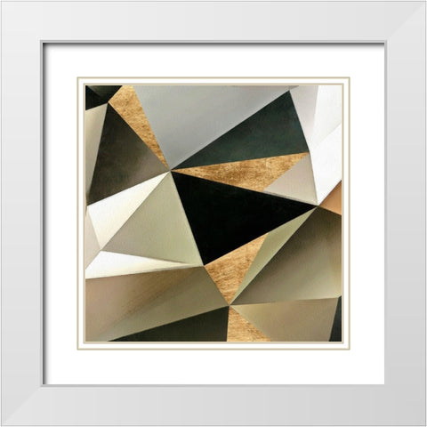 Gold Polygon Wall II White Modern Wood Framed Art Print with Double Matting by Saunders, Alonzo