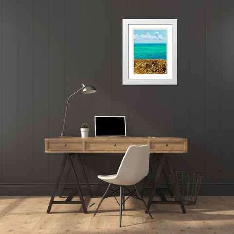 Rocky Beachside I White Modern Wood Framed Art Print with Double Matting by Saunders, Alonzo