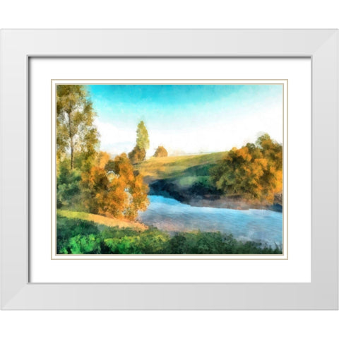 Down Stream III White Modern Wood Framed Art Print with Double Matting by Saunders, Alonzo