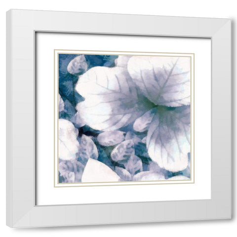 Blue Shaded Leaves I White Modern Wood Framed Art Print with Double Matting by Saunders, Alonzo