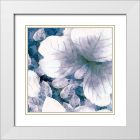 Blue Shaded Leaves I White Modern Wood Framed Art Print with Double Matting by Saunders, Alonzo