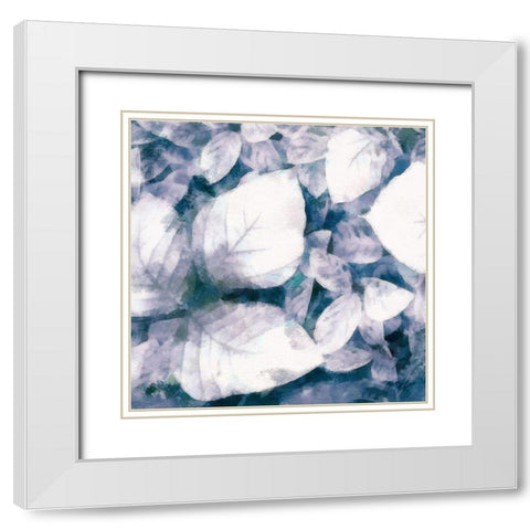 Blue Shaded Leaves II White Modern Wood Framed Art Print with Double Matting by Saunders, Alonzo