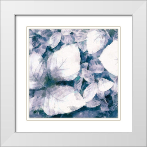 Blue Shaded Leaves II White Modern Wood Framed Art Print with Double Matting by Saunders, Alonzo