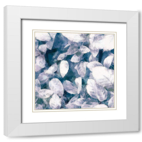 Blue Shaded Leaves III White Modern Wood Framed Art Print with Double Matting by Saunders, Alonzo