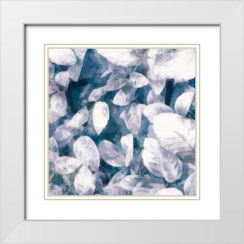 Blue Shaded Leaves III White Modern Wood Framed Art Print with Double Matting by Saunders, Alonzo