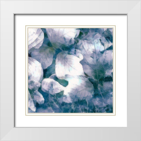 Blue Shaded Leaves IV White Modern Wood Framed Art Print with Double Matting by Saunders, Alonzo