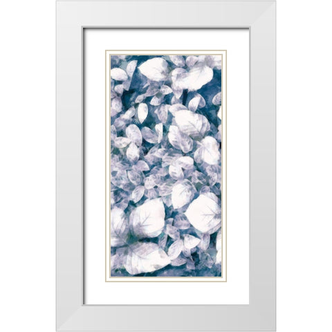 Blue Shaded Leaves VI White Modern Wood Framed Art Print with Double Matting by Saunders, Alonzo