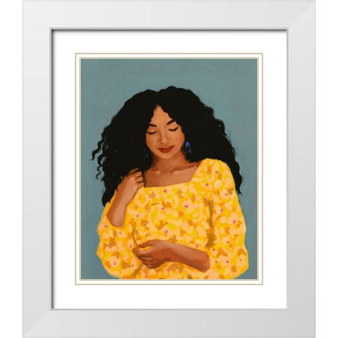 Figure in Yellow Dress White Modern Wood Framed Art Print with Double Matting by Barnes, Victoria
