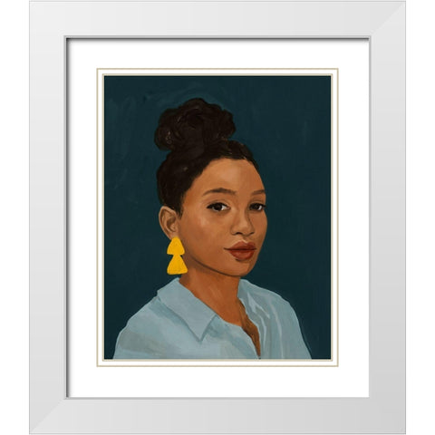 Figure in Yellow Earring White Modern Wood Framed Art Print with Double Matting by Barnes, Victoria