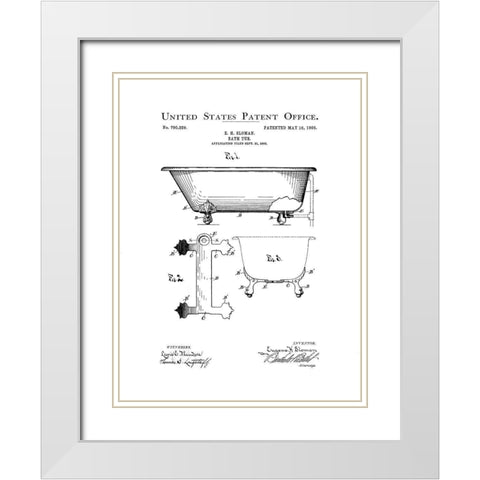 Bath Time Patents I White Modern Wood Framed Art Print with Double Matting by Studio W