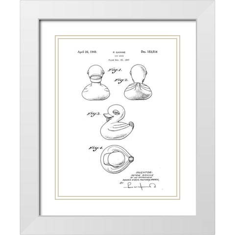 Bath Time Patents IV White Modern Wood Framed Art Print with Double Matting by Studio W