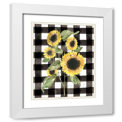 Buffalo Check Sunflower I White Modern Wood Framed Art Print with Double Matting by Goldberger, Jennifer