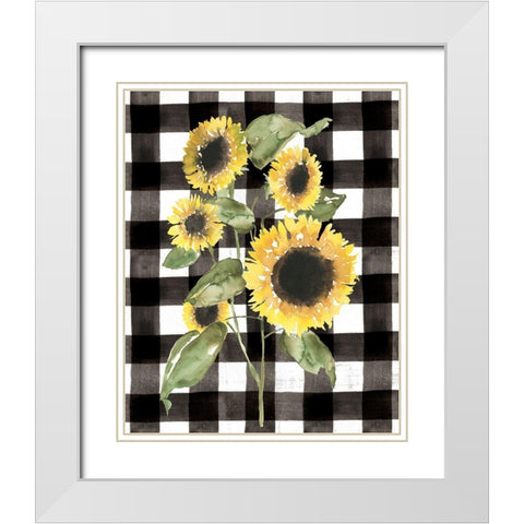 Buffalo Check Sunflower I White Modern Wood Framed Art Print with Double Matting by Goldberger, Jennifer