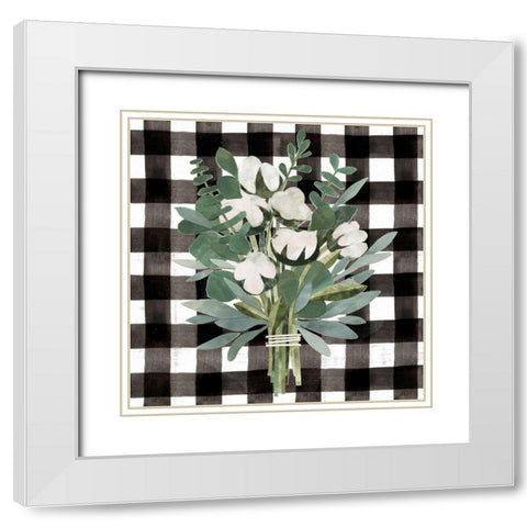 Buffalo Check Cut Paper Bouquet II White Modern Wood Framed Art Print with Double Matting by Barnes, Victoria