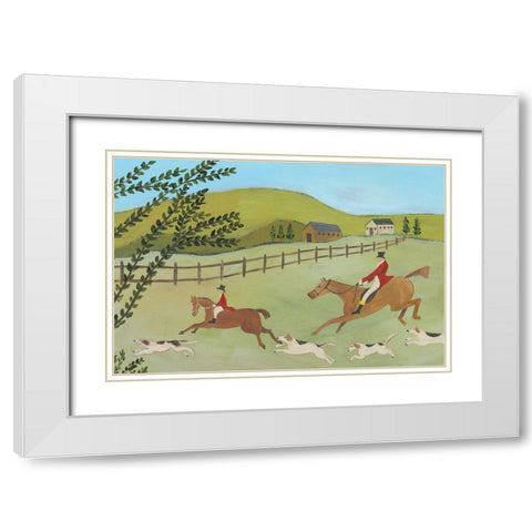 Folk Art Fox Hunt I White Modern Wood Framed Art Print with Double Matting by Moore, Regina