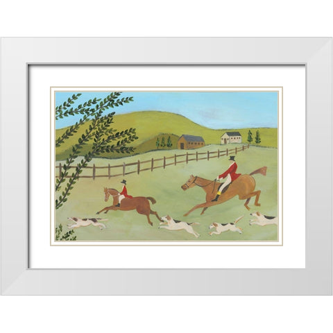 Folk Art Fox Hunt I White Modern Wood Framed Art Print with Double Matting by Moore, Regina