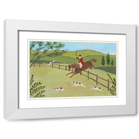 Folk Art Fox Hunt II White Modern Wood Framed Art Print with Double Matting by Moore, Regina
