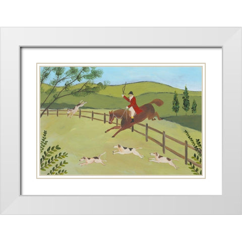 Folk Art Fox Hunt II White Modern Wood Framed Art Print with Double Matting by Moore, Regina