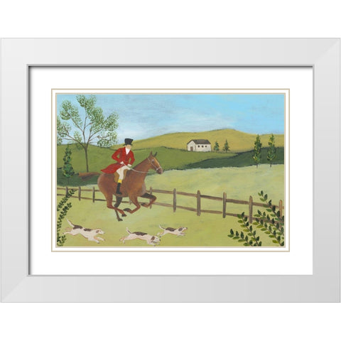 Folk Art Fox Hunt III White Modern Wood Framed Art Print with Double Matting by Moore, Regina