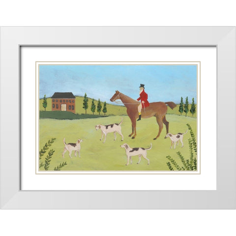 Folk Art Fox Hunt IV White Modern Wood Framed Art Print with Double Matting by Moore, Regina