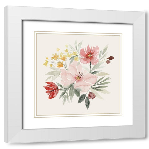 Pink Posy Dance I White Modern Wood Framed Art Print with Double Matting by Popp, Grace