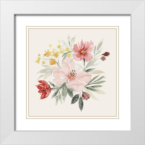 Pink Posy Dance I White Modern Wood Framed Art Print with Double Matting by Popp, Grace