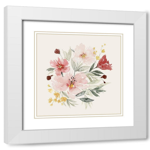 Pink Posy Dance II White Modern Wood Framed Art Print with Double Matting by Popp, Grace