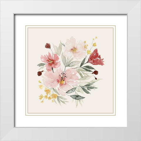 Pink Posy Dance II White Modern Wood Framed Art Print with Double Matting by Popp, Grace