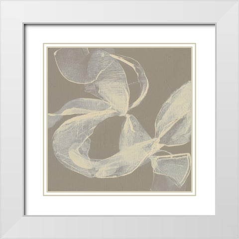 White Ribbon on Beige II White Modern Wood Framed Art Print with Double Matting by Goldberger, Jennifer