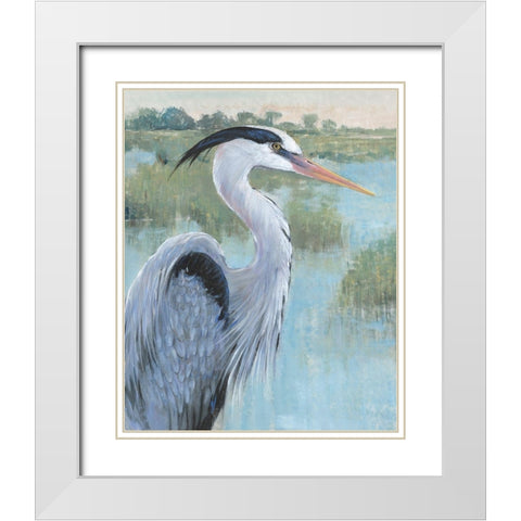 Blue Heron Portrait II White Modern Wood Framed Art Print with Double Matting by OToole, Tim