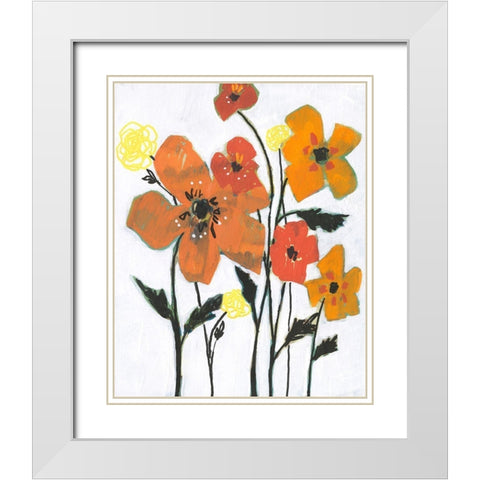 Hot Flowers I White Modern Wood Framed Art Print with Double Matting by Goldberger, Jennifer