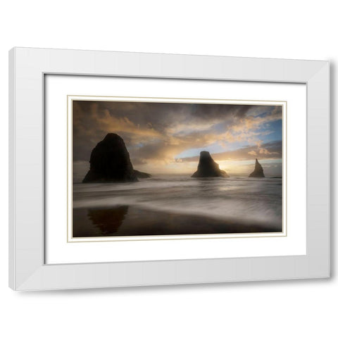 Sea Stack and Surf White Modern Wood Framed Art Print with Double Matting by Head, Danny