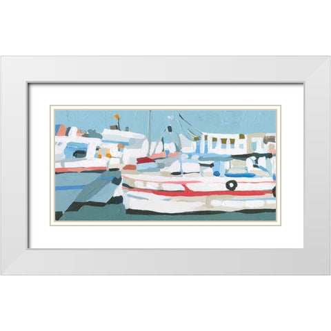 Bright Boats I White Modern Wood Framed Art Print with Double Matting by Caroline, Emma