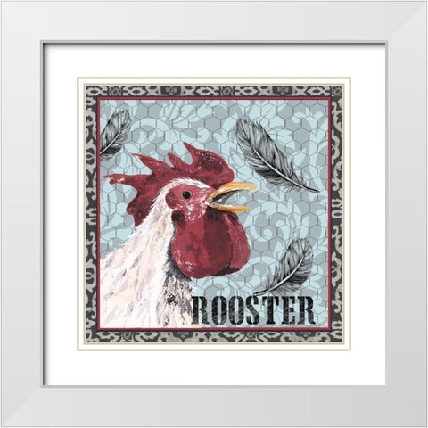 White Rooster I White Modern Wood Framed Art Print with Double Matting by Reynolds, Jade