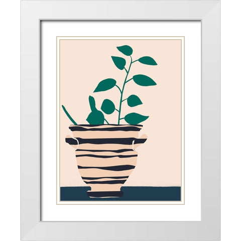 Dancing Vase With Palm II White Modern Wood Framed Art Print with Double Matting by Wang, Melissa