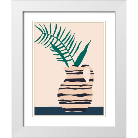 Dancing Vase With Palm III White Modern Wood Framed Art Print with Double Matting by Wang, Melissa