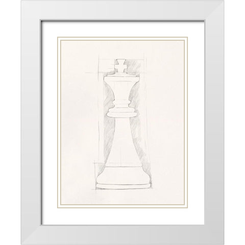 Chess Set Sketch II White Modern Wood Framed Art Print with Double Matting by Caroline, Emma