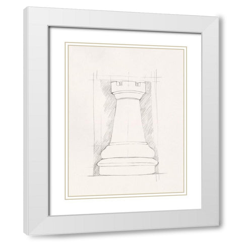 Chess Set Sketch IV White Modern Wood Framed Art Print with Double Matting by Caroline, Emma