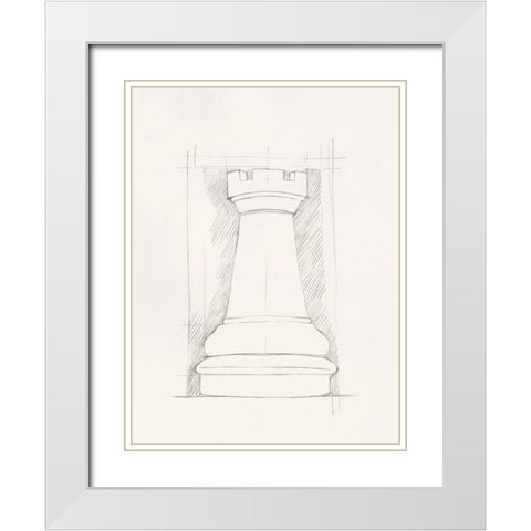 Chess Set Sketch IV White Modern Wood Framed Art Print with Double Matting by Caroline, Emma
