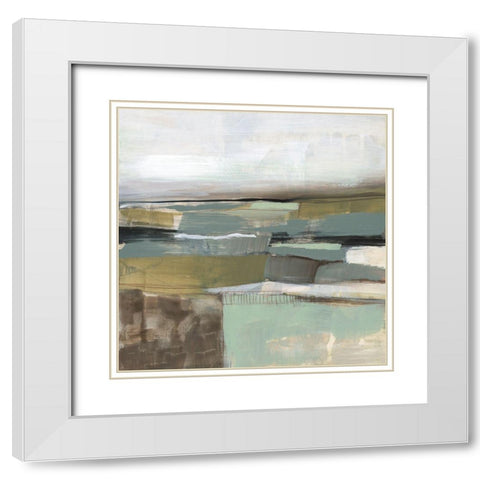 Neutral Horizon Grid I White Modern Wood Framed Art Print with Double Matting by Goldberger, Jennifer