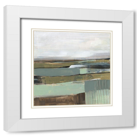 Neutral Horizon Grid II White Modern Wood Framed Art Print with Double Matting by Goldberger, Jennifer