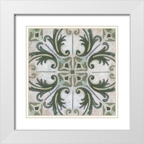 Vintage Verdigris Tile I White Modern Wood Framed Art Print with Double Matting by Vess, June Erica