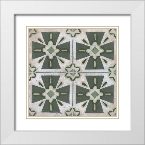 Vintage Verdigris Tile II White Modern Wood Framed Art Print with Double Matting by Vess, June Erica