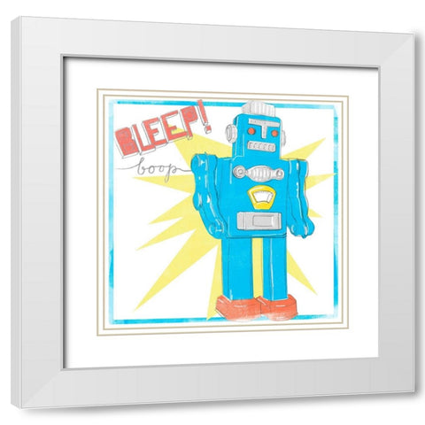Toy Tin Robots III White Modern Wood Framed Art Print with Double Matting by Parker, Jennifer Paxton