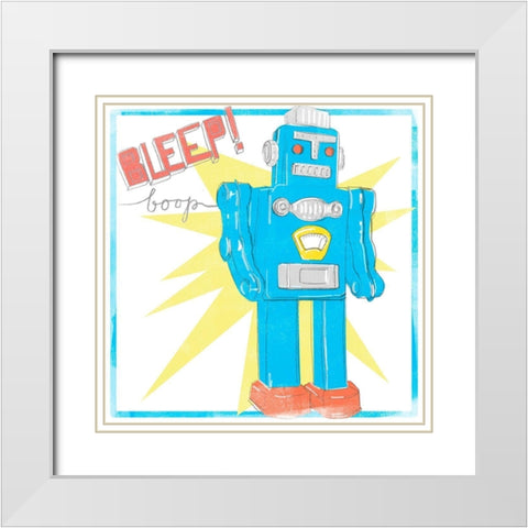 Toy Tin Robots III White Modern Wood Framed Art Print with Double Matting by Parker, Jennifer Paxton