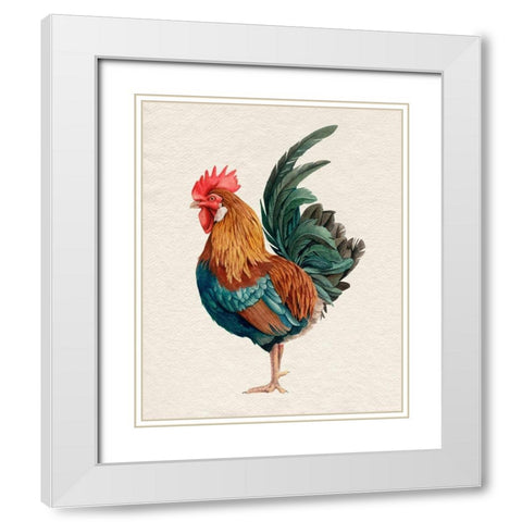 Watercolor Rooster II White Modern Wood Framed Art Print with Double Matting by Popp, Grace