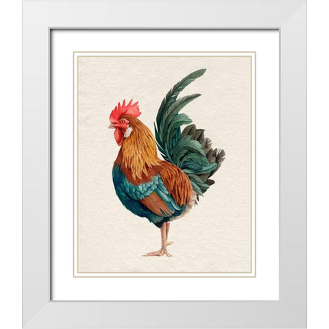 Watercolor Rooster II White Modern Wood Framed Art Print with Double Matting by Popp, Grace