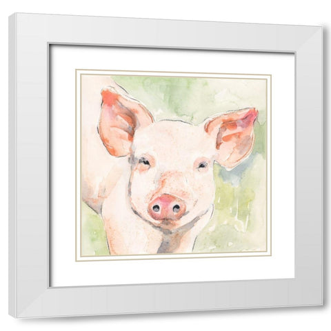 Sunny the Pig I White Modern Wood Framed Art Print with Double Matting by Barnes, Victoria